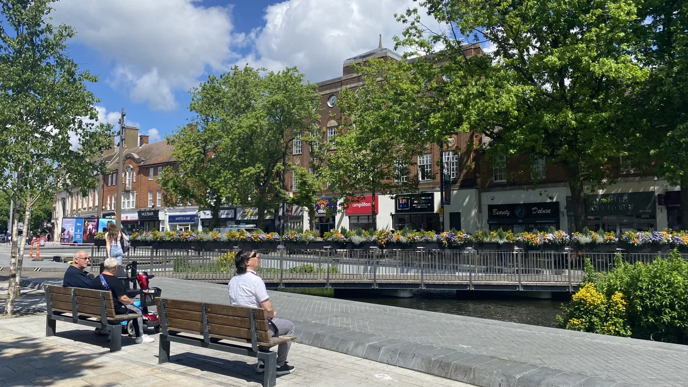 The pond on Watford High Street, photographed in summer. Pondside on The Parade hosts the free Trick or Treat Show on 31 October