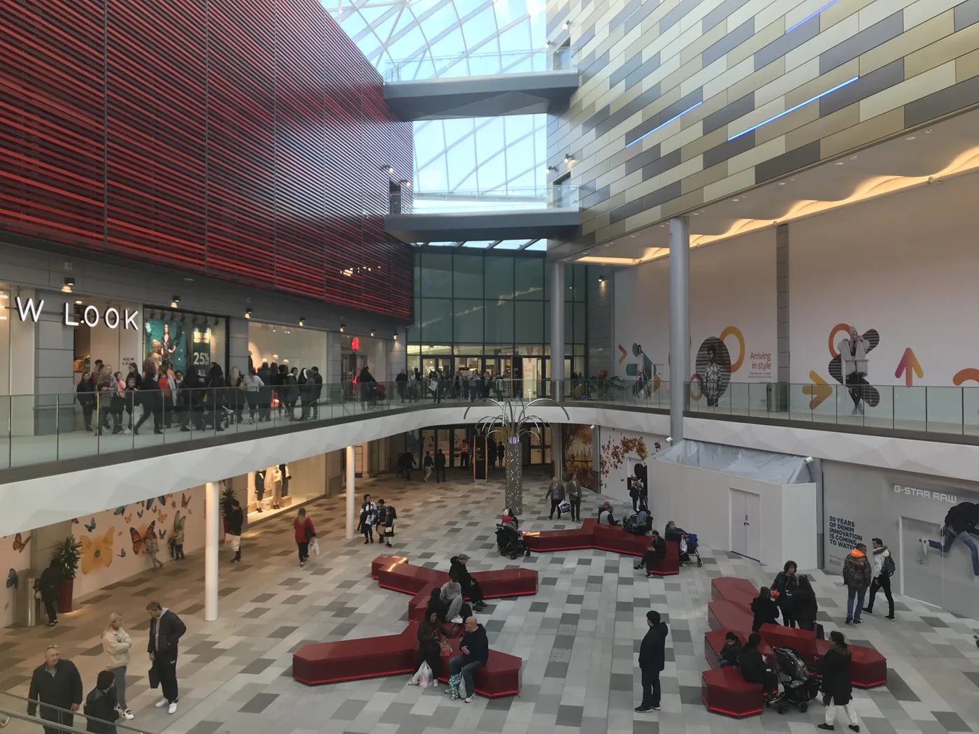 The atrium of Atria Watford, the town's main shopping centre. The picture does not show any of the incidents in the figures